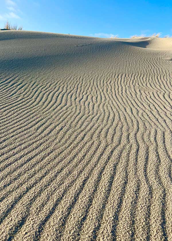 Man henføres næsten til Saharas ørken hvor sand, klitter, høj himmel og forunderlige sandmønstre går op i en højere enhed